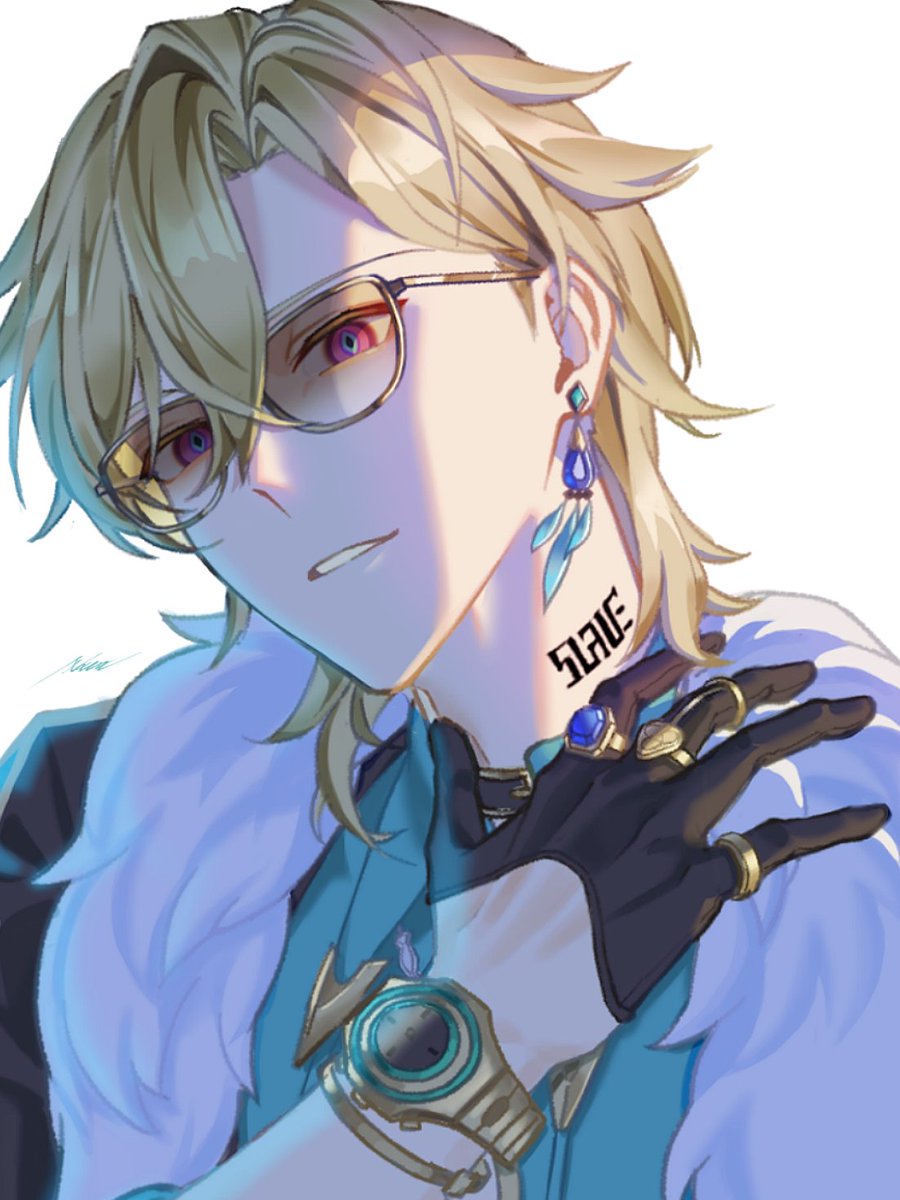 1boy male focus jewelry gloves solo blonde hair black gloves  illustration images