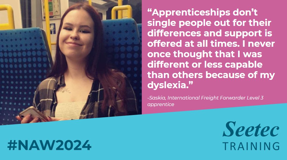 Seetec Training (@seetectraining) on Twitter photo "Apprenticeships don't single people out for their differences." ππ Read how Saskia faced her apprenticeship with the challenges of dyslexia, and why she thinks apprenticeships are a fantastic option for EVERYONE πβ‘οΈseetecoutsource.co.uk/insights/appreβ¦ #NAW2024 #ApprenticeshipsForAll "Apprenticeships don't single people out for their differences." ππ Read how Saskia faced her apprenticeship with the challenges of dyslexia, and why she thinks apprenticeships are a fantastic option for EVERYONE πβ‘οΈseetecoutsource.co.uk/insights/appreβ¦ #NAW2024 #ApprenticeshipsForAll