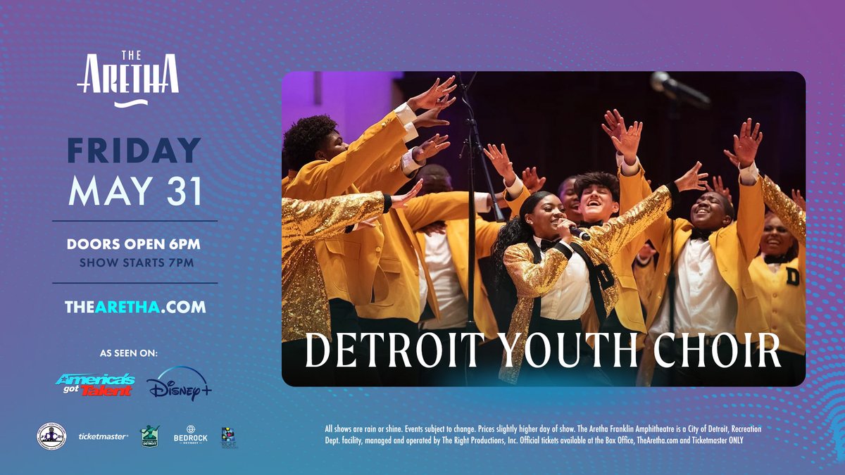 The Aretha (@thearethalive) on Twitter photo After making waves on America’s Got Talent and sharing their extraordinary journey on their recent documentary “Choir” on Disney+, <a href="/DycOfficial/">Detroit Youth Choir</a> is back in their hometown for an exclusive performance at The Aretha on 5/31. Tickets go on sale this Wednesday at 10am. After making waves on America’s Got Talent and sharing their extraordinary journey on their recent documentary “Choir” on Disney+, <a href="/DycOfficial/">Detroit Youth Choir</a> is back in their hometown for an exclusive performance at The Aretha on 5/31. Tickets go on sale this Wednesday at 10am.