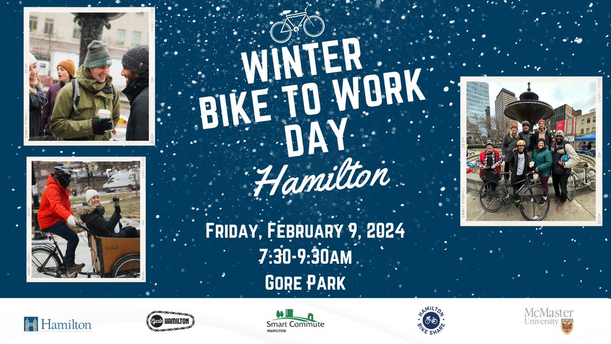 cityofhamilton's tweet photo. Come celebrate winter cycling with us!
📅Friday February 9, 2024
⏰7:30am-9:30am
📍Gore Park
☕Free snacks and hot beverages to warm up your commute!
#bikedayham #cyclehamilton https://t.co/9r3ZDkvApj