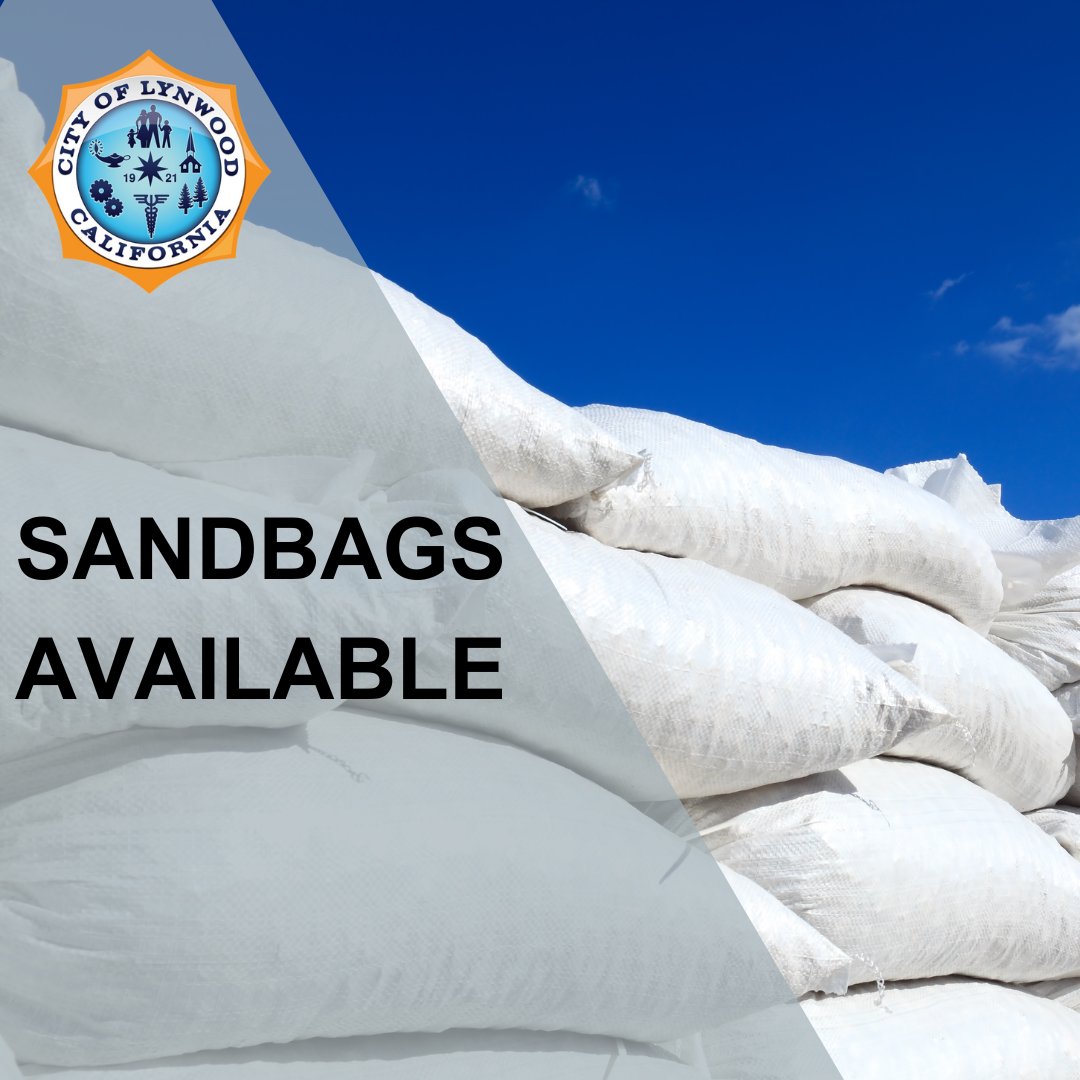 MyLynwoodca's tweet photo. 🌧 Due to forecasted inclement weather, there will be no street sweeping today Monday, February 5th. Trash collection will operate as normal.

Sandbags available today from 9 A.M until 3:00 P.M. 
  
📍Location: Public Works Yard - 11750 Alameda St. Lynwood, CA 90262 https://t.co/2Ep1rulBq1