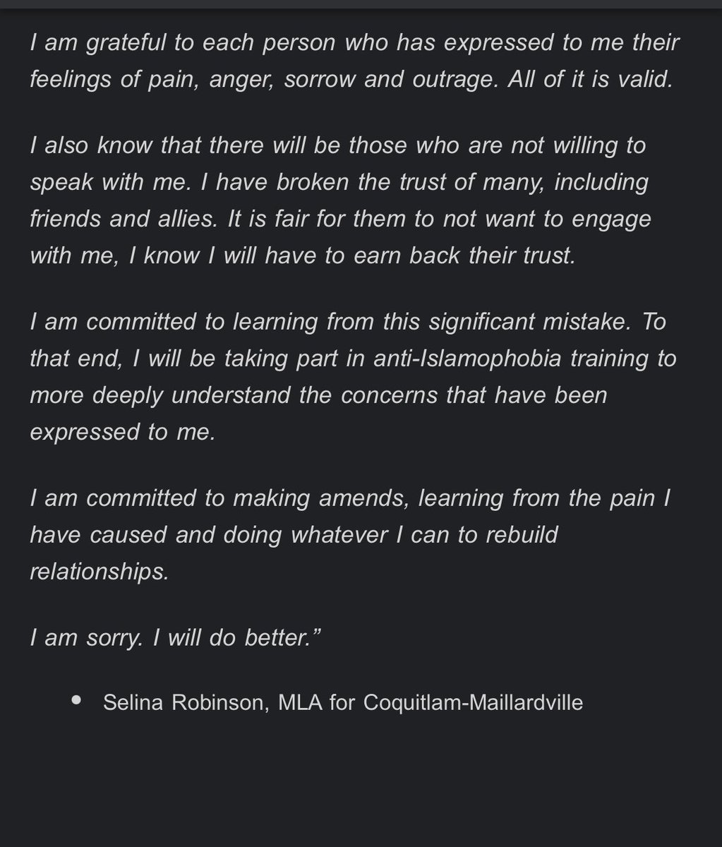 RobShaw_BC's tweet image. NEW - @selinarobinson says she will take anti-Islamophobia training, in a statement from NDP caucus. There is no mention of resigning from cabinet, as some have called on her to do. NDP faces protests at its caucus meeting this morning and a ban on campaigning in certain Mosques.
