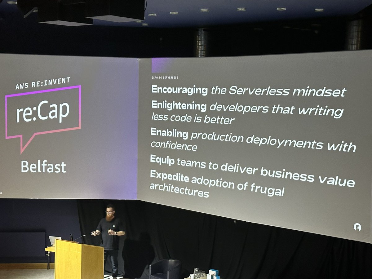 Another massive delivery of the serverless first talk with Stroll and <a href="/instil/">Instil</a> by <a href="/matt_codes/">Matthew Wilson</a> at the Belfast recap with <a href="/AWSUserGroups/">AWS User Groups</a> with added goodness from The Frugal Architect by <a href="/Werner/">Werner Vogels</a> Gets better every time!