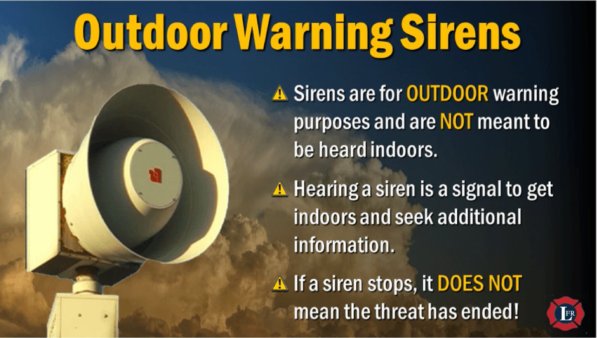 FireLockhart's tweet photo. REMINDER: OUTDOOR WARNING SIREN TEST TODAY AT 1 P.M.
The 5-siren outdoor warning system will be used to alert Lockhart residents of impending severe weather and/or chemical emergencies. https://t.co/zetwSdiakI