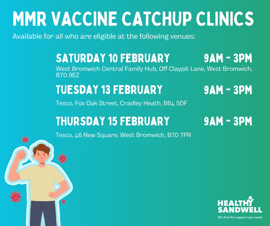 sandwellcouncil's tweet image. 📌 New MMR vaccination clinics have been set up for all eligible children and adults under 25 who are due or have missed a dose. The MMR vaccine is safe &amp;amp; effective &amp;amp; free on the NHS. 2 doses gives lifelong protection. 

We will hosting 3 more catch-up in the coming weeks👇
