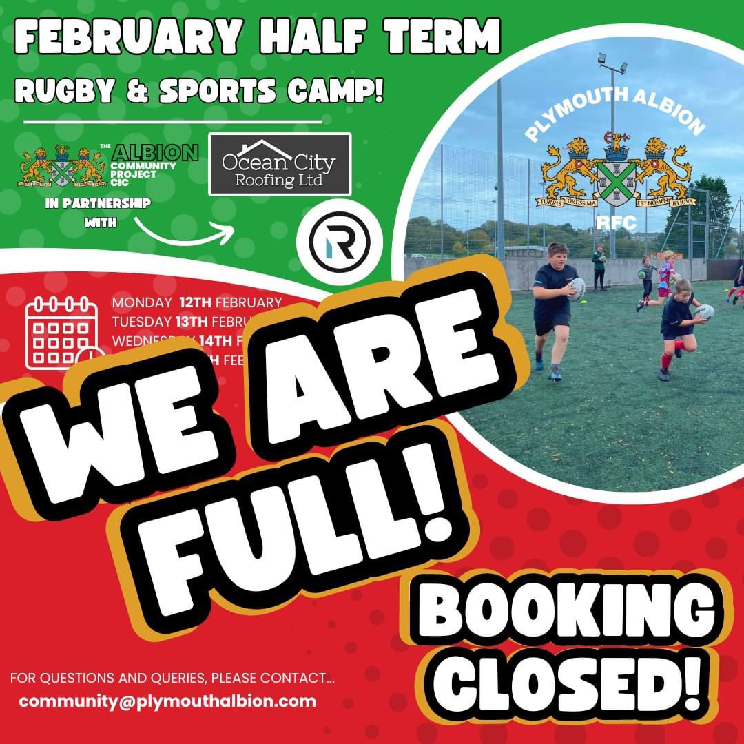 Our half-term camp this month has now been fully booked!

Thank you so much to Ocean City Roofing and Redeemer Church Plymouth for making our biggest-ever camp possible!

#AlbionAsOne