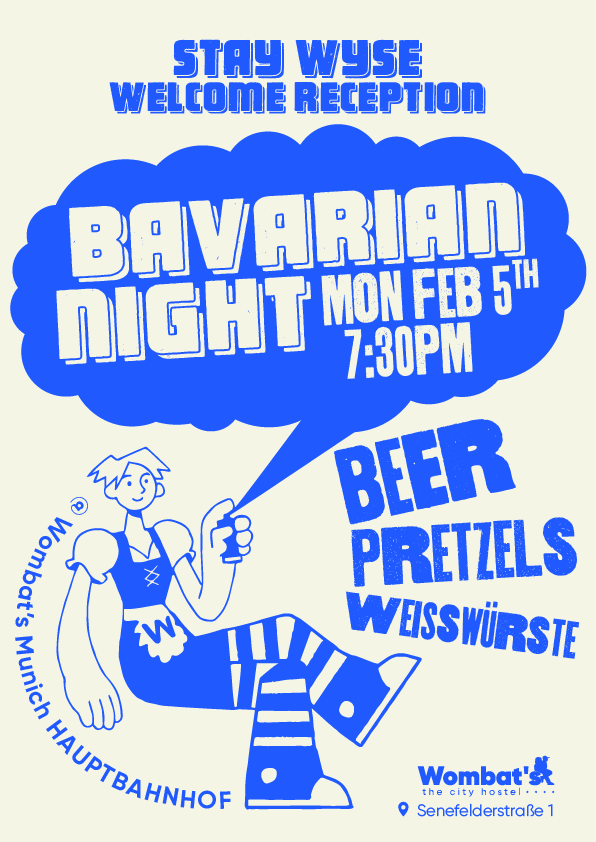 Just a few hours until we're kicking off #STAYWYSE 2024 at Wombat's City Hostels in Munich! Are you ready to get networking?

For STAY WYSE 2024 delegates only. Please wear your conference badge.

#staywyse #accommodation #hospitality #studentaccommodation #genz