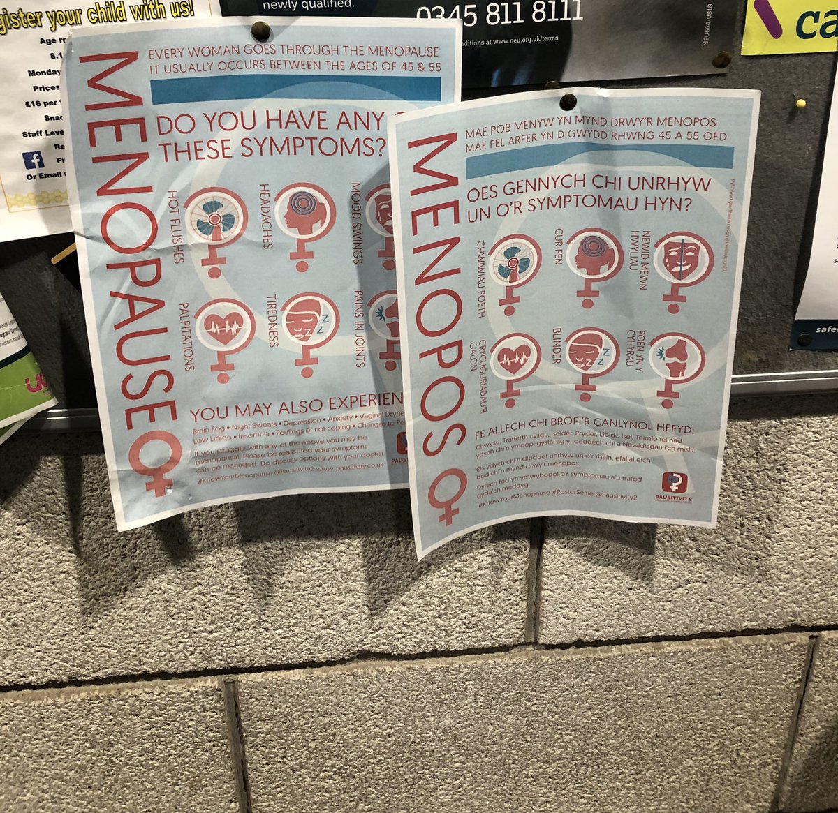 So lovely to be at an employer location I have not been to before and see such a fabulous attitude to menopause support at work and meno staff networks. And then to see these little @Pausitivity2 bi- lingual beauties on the noticeboard still doing their work. @LizzieCarrEllis