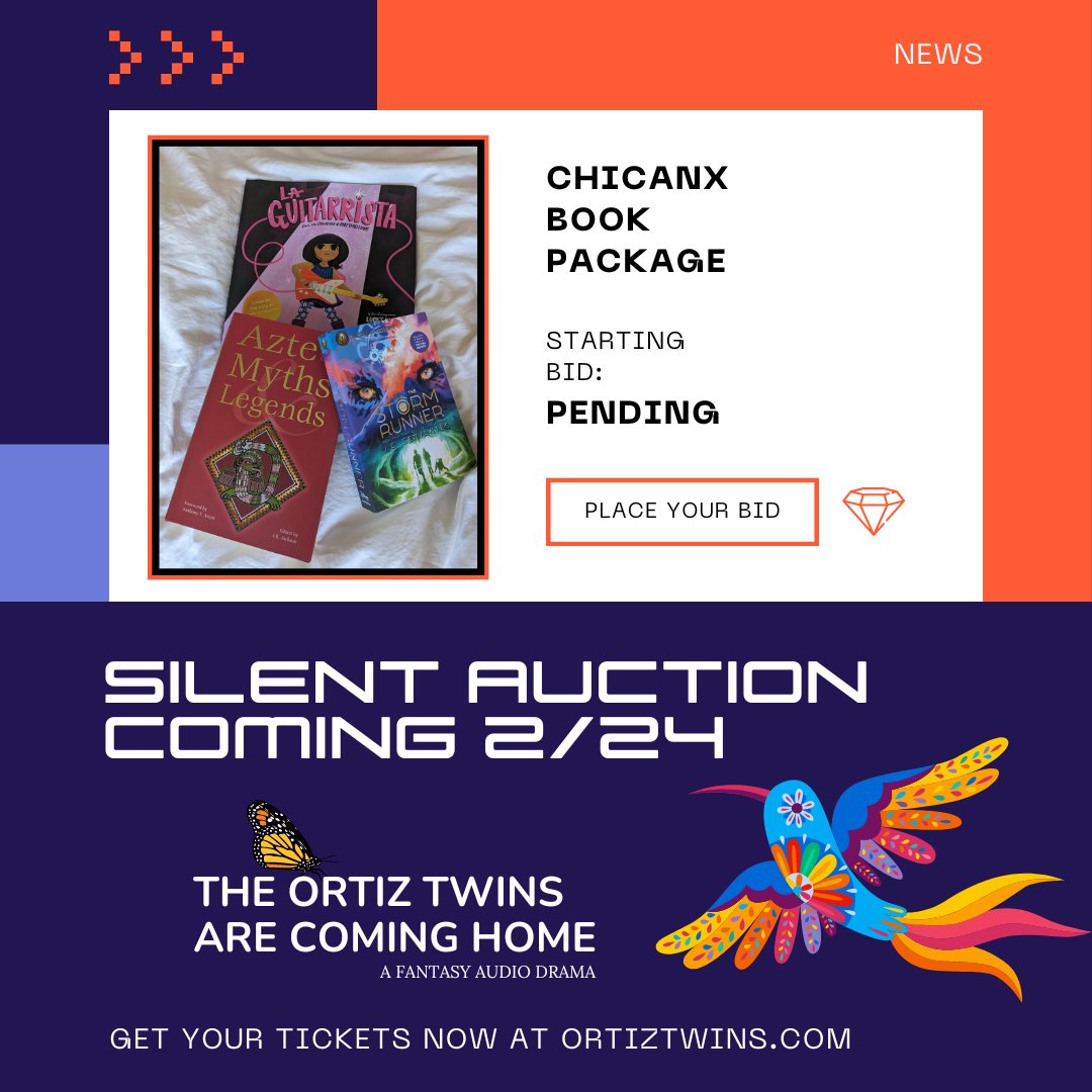 Support the bookworm in your life and promote stories by #Chicanx and #Mexican storytellers by being a part of our hybrid silent auction on Feb 24 at 6PM at the Lyceum in Alexandria, VA. Tickets: ortiztwins.com