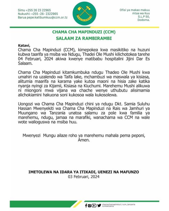 mdudenyagali's tweet image. Ni vema @ccm_tanzania mtuambie ilikuwaje mkatoa salamu za rambirambi kwa Thadei Ole Mushi siku moja kabla ya kufariki? Kwamba ni kweli mlimuwekea sumu na mlijua atakufa ndo maana mkatoa salamu za rambirambi kabla ya mauti yake? Naomba kibali cha ndugu niwapeleke mahakama hawa ccm