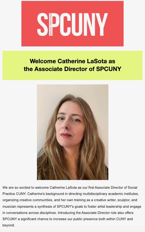 SOME NEWS✨Thrilled to join the team <a href="/SPracticeCUNY/">Social Practice CUNY</a> as Associate Director! Social Practice CUNY is a wonderful <a href="/MellonFdn/">Mellon Foundation</a> funded initiative that supports artists, scholars, and social justice across the entire <a href="/CUNY/">The City University of New York</a> network. Let’s go! socialpracticecuny.org