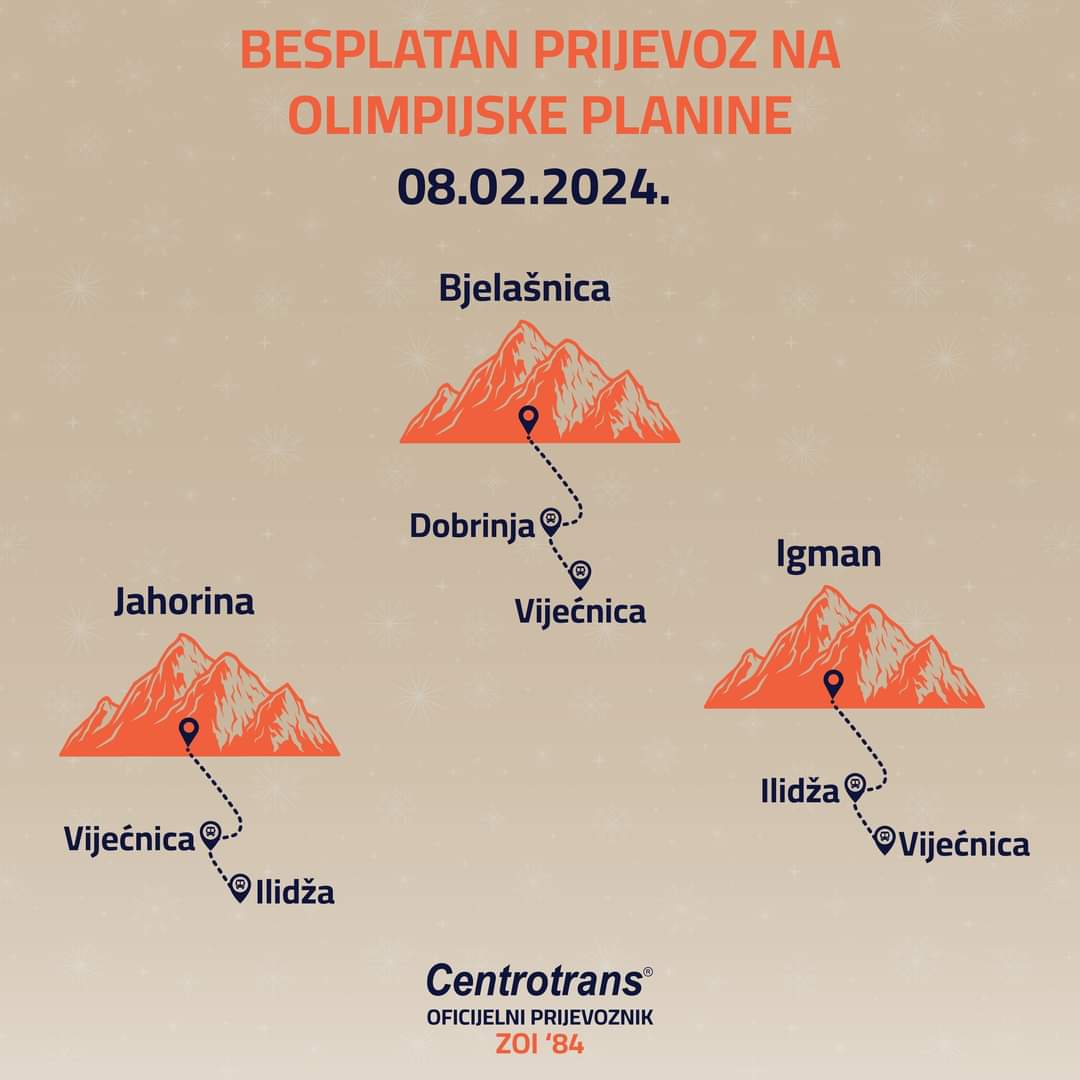Irma_A_P's tweet photo. #Centrotrans u četvrtak 8.2. organizuje besplatan prevoz na olimpijske planine #Bjelašnica #Jahorina i #Igman
40. rođendan #ZOI84
Bravo #CTS 💙 https://t.co/6YJOXk4Mfk