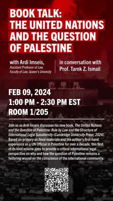 📅This Friday 2/9 at @CUNYLaw. The United Nations and the Question of Palestine, w/ Professor @ArdiImseis. RSVP here: law.cuny.edu/event/book-tal…