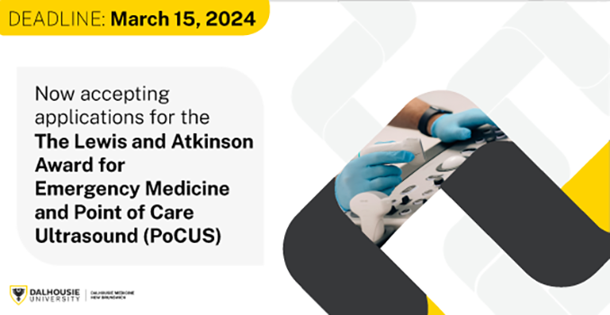 🏆 Award alert! Apply for the Lewis & Atkinson Academic Award in Emergency Medicine & PoCUS supporting groundbreaking research and education initiatives. Learn more & apply here: bit.ly/492hy5Y #FundingOpportunity #MedEd #PoCUS @DalResearch @DalEMCanada @DmnbPocus