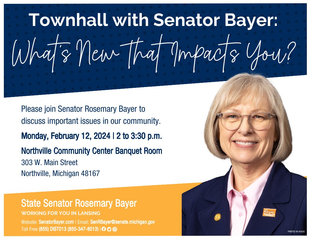 Calling all SD 13 residents!☎️Come on down to the Northville Community Center on February 12th to discuss legislation that will be coming into effect in 2024.!Topics will include education reform, voting law changes, energy and environment legislation, and gun safety legislation!