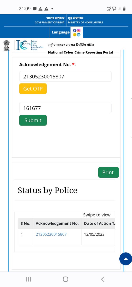 ArvindK98529309's tweet photo. Ya wo report ha cyber crime ki jo mane karwai the aaj one year hone wala ha but cyber ploice na kuch sport nahi ki ja ki victim ka adress or proof and recoding  hone ka bad bhi kii help nahi hui ha my mobile no 7988587290 ha https://t.co/xliW6kHBpa
