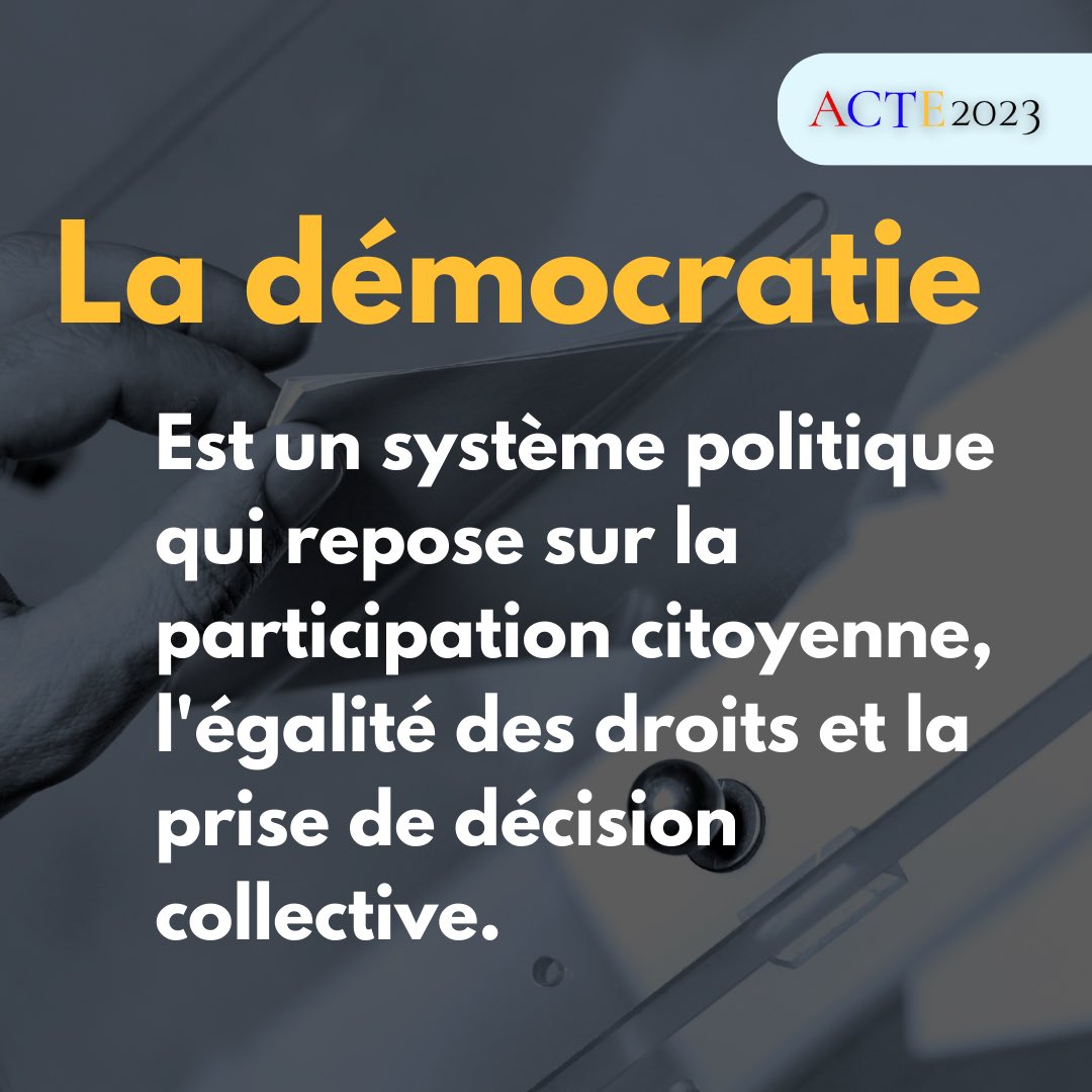 La démocratie est un système politique qui repose sur la participation citoyenne, l'égalité des droits et la prise de décision collective.

#démocratie #Acte2023  #Valeurs #Etatdedroit #RDCongo