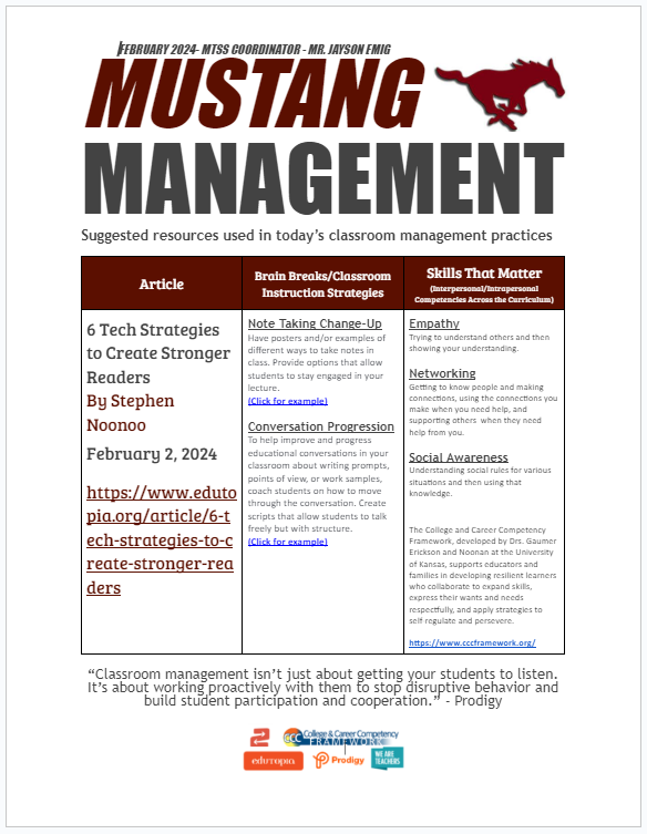 My February edition of "Mustang Management" 🐴🍎📚 <a href="/LMS_Mustangs/">Lakewood Middle</a> <a href="/USD305/">SalinaPublicSchools</a>