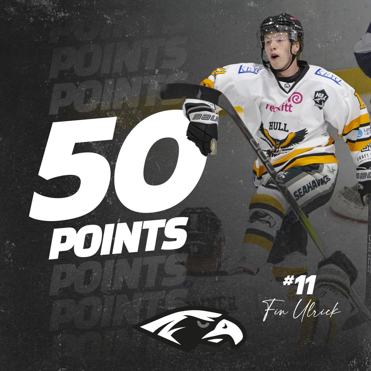 𝗙𝗜𝗡 𝗛𝗜𝗧𝗦 𝗛𝗔𝗟𝗙 𝗖𝗘𝗡𝗧𝗨𝗥𝗬 👏🏼

Our very own #11 Finlay Ulrick has this weekend reached the 50 point mark on the season with 21 goals and 29 assists in 36 games! 🔥

An incredible worth ethic and role model! 🦅

Congrats Fin and here’s to many more to come!🍻