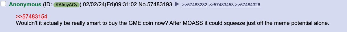ArthurWontMiss's tweet photo. I just noticed over on 4chan &amp; they're all talking about $GME coin over there 👀

They realize it's the next big thing money wants to enter in. 

$GME trending on every social platform! 🌏🎮 https://t.co/m5bE9hI5XS
