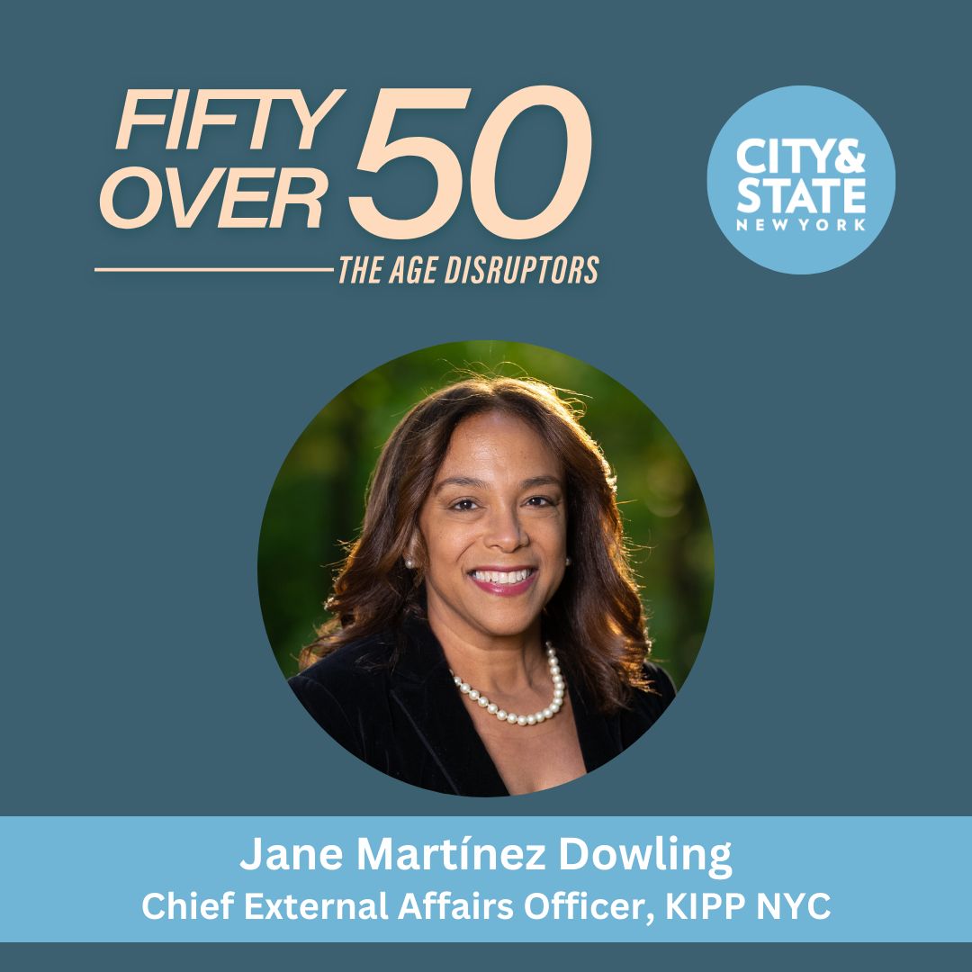 Congrats to Jane Martínez Dowling of @KIPPNYC for earning a spot among @CityAndStateNY's 50 over 50! 🎉 

Jane's dedication to crafting vibrant, high-achieving schools where every child flourishes is truly remarkable and deserving of celebration!