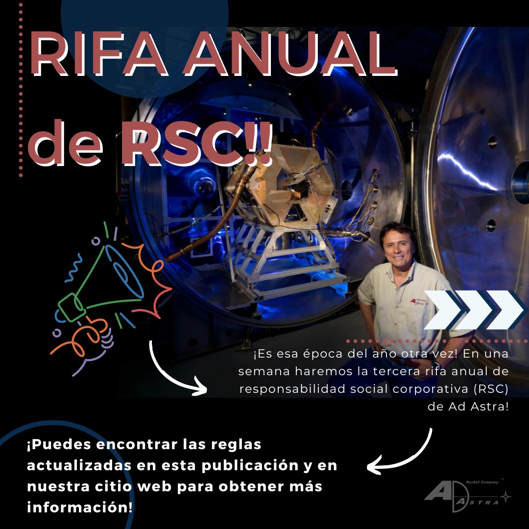 📣¡¡Anunciamos nuestro 4to Sorteo Anual de Responsabilidad Social Corporativa!!

📅El sorteo estará abierto el 15/2/24! Entran para ganar una charla virtual con el <a href="/FranklinChangD/">Franklin Chang-Díaz</a> 

🔎 Pueden encontrar todos detalles y requisitos en nuestra pagina web: bit.ly/3OwoT5y