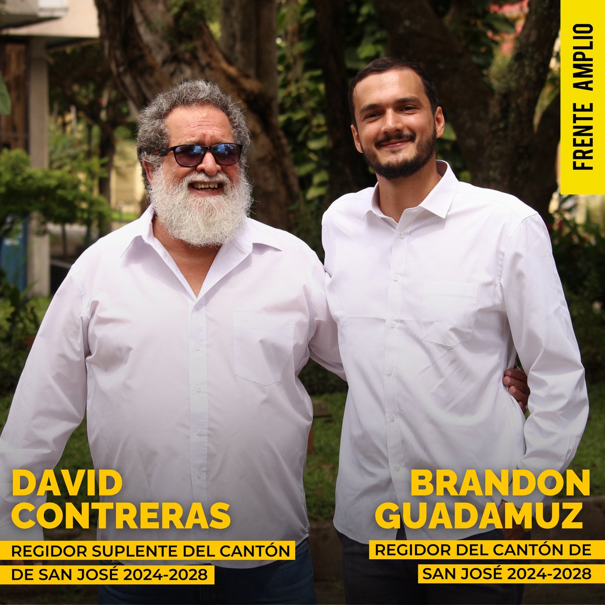 Quisiera felicitar desde el fondo de mi corazón al regidor electo por el Frente Amplio en el cantón central de San José <a href="/Brandon_Gdmz/">Brandon Guadamuz🌹</a> y su suplente David Contreras. 

Los y las josefinas tendrán una voz en el Concejo Municipal para luchar por que tengamos una mejor capital. 💛
