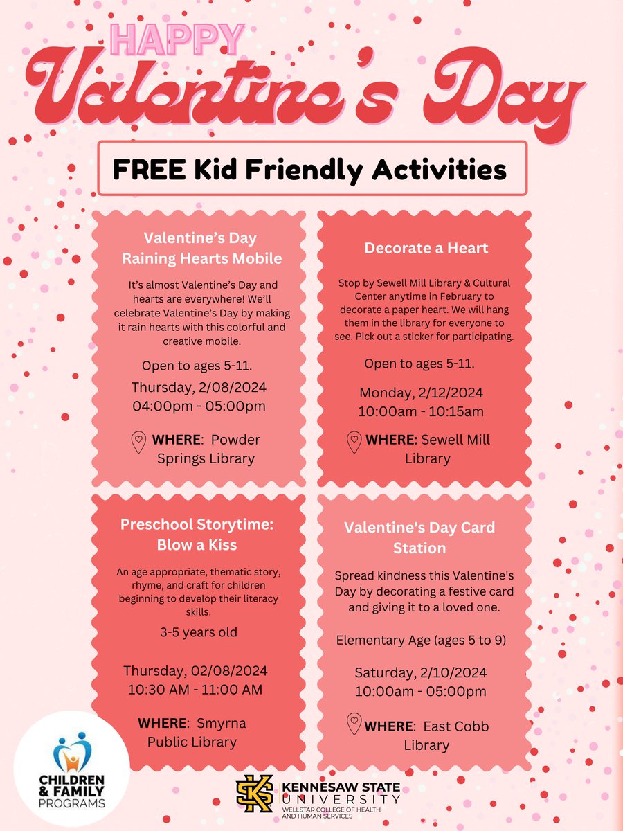 ChildrenKsu's tweet photo. Valentine’s Day is coming up! Here are some FREE kid friendly activities for Valentine’s Day. https://t.co/BZ3u7ATuNz
