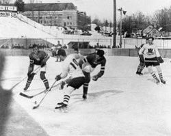 1932 Olympics - Canada vs USA - playing two scoreless overtime periods in the finals on Feb 13th. Only four teams participated; Canada, USA, Germany &amp; Poland #classichockey