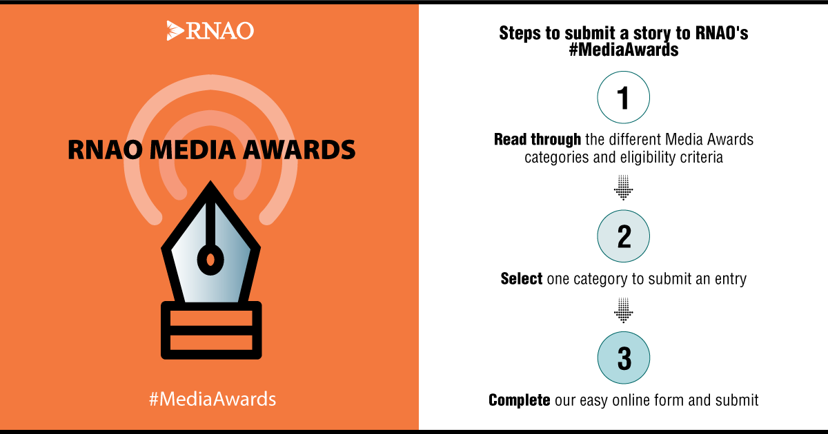 📢Do you know a #journalist that deserves to be recognized for their reporting on nursing or health care? #OntMedia

Send them a link to our #MediaAwards🖊️competition: RNAO.ca/about/awards/m…

The deadline is March 1.