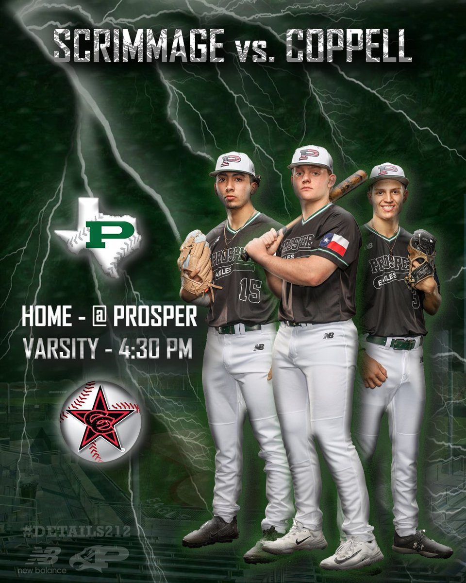 Facing the Coppell Cowboys, the Prosper Eagles will play their second scrimmage of the season at the PHS Eagles Baseball Stadium. Be sure to support our Eagles today at 4:30PM. @ThePHSBaseball @PISD_Athletics #DETAILS212 #STANDARDSOVERFEELINGS