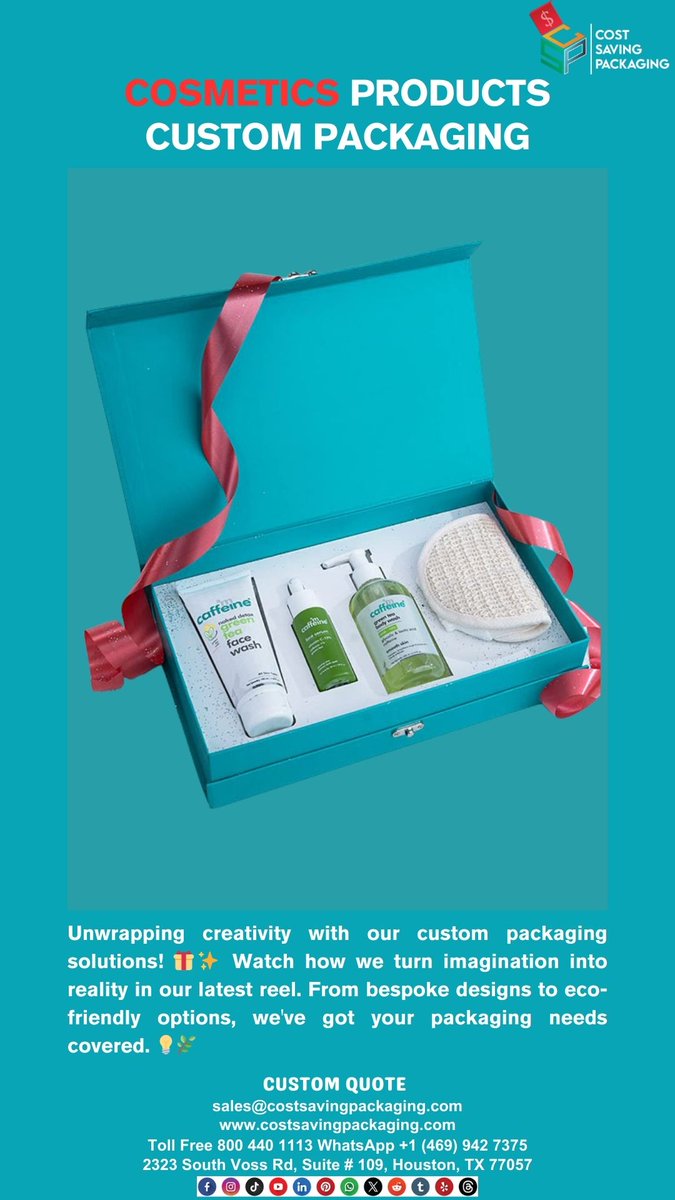 CostSavingPkg's tweet image. Custom Cosmetic Boxes
Transform your brand with our affordable luxury custom cosmetic boxes! Need or require Packaging contact us at sales@costsavingpackaging.com 800-440-1113
WhatsApp+1 (469) 942 737
#CustomCosmetics, #BeautyPackaging, #UniqueBoxes, #CosmeticPackaging,
#skincare