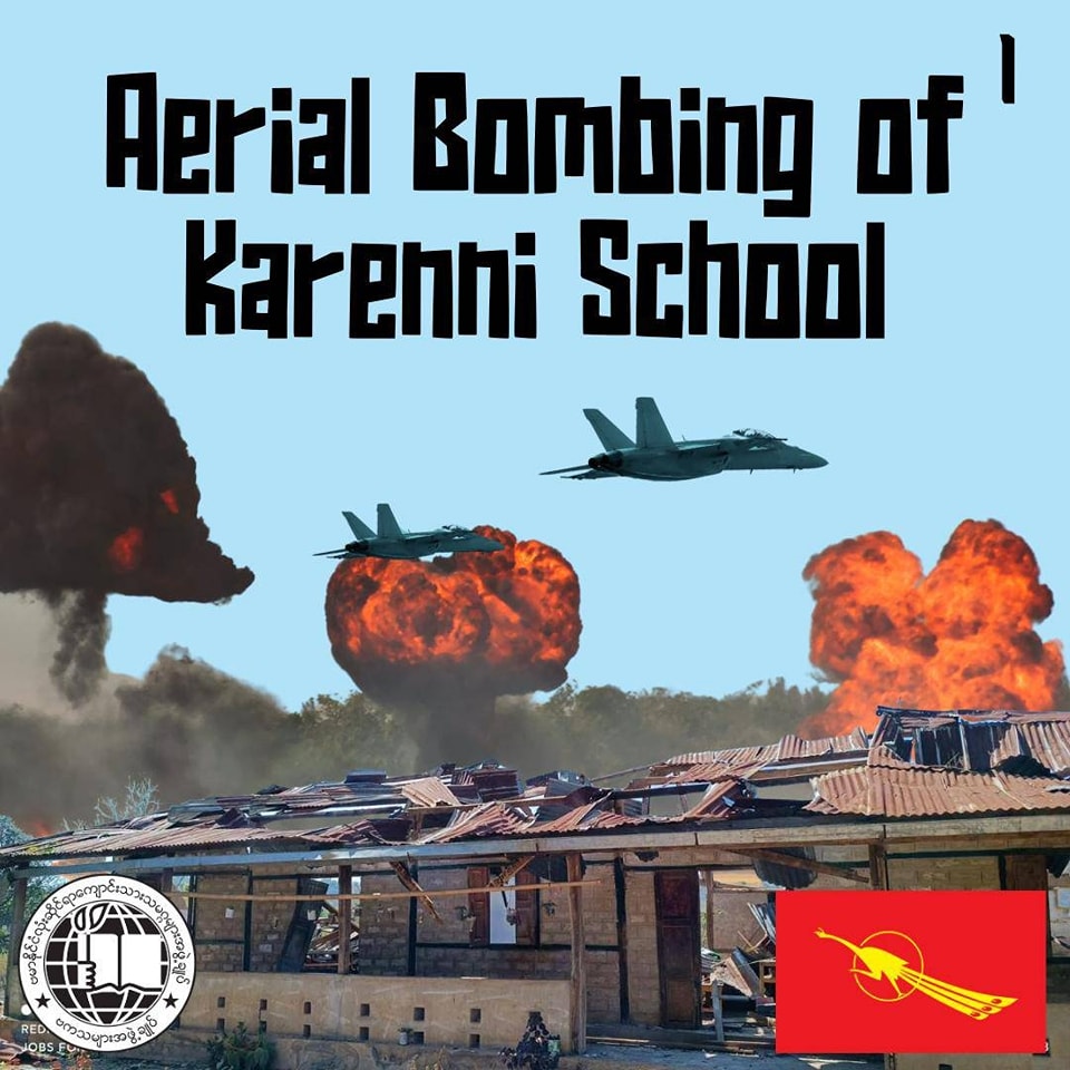thinzashunleiyi's tweet photo. Horrific &amp; heart-breaking news #Myanmar. 

This morning, the Junta Airforce targeted the public school in Loinanfa Village, Demoso Township, #Karenni State, killing 4 students btw the ages of 11 &amp; 13 &amp; injuring 9 students.

#UNSC, REFER the situations in Myanmar to ICC Now! https://t.co/KmNVWm7ewg