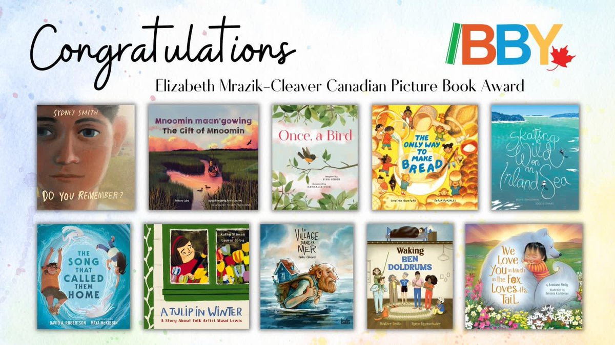 Congrats to finalists of @IBBYCanada's Elizabeth Mrazik-Cleaver award for #CDN picture book, incl @Sydneydraws @ohnathalie @FelixGirard @byronegg @tamaracampeau Joshua Mangeshig Pawis-Steckley, Sarah Gonzales, Todd Stewart, Maya McKibbin & Lauren Soloy canlitforlittlecanadians.blogspot.com/2024/02/2023-e…