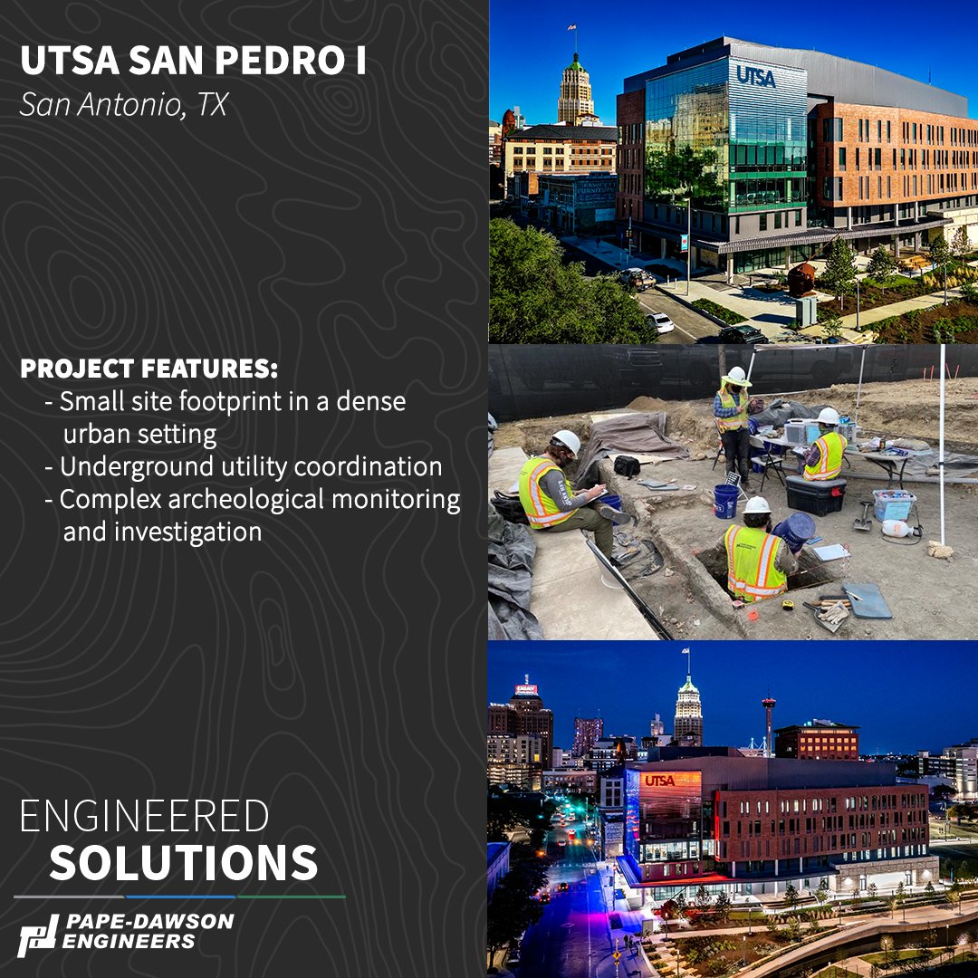 PapeDawson's tweet image. Texas history is closer than you think...in fact, it may be right beneath your feet. Check out our newest Engineered Solutions that explores the history of the site for UTSA&apos;s San Pedro I building in downtown San Antonio. rb.gy/yf2ywe 

#EngineeredSolutions