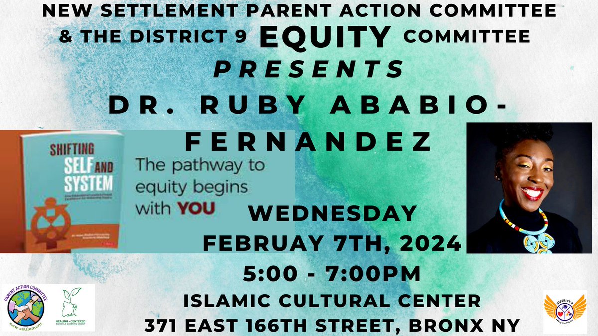 Join @PACParentAction and @CSD9Bronx as we welcome @DrRuby95 to lead a conversation about race, culture, language and equity in the Bronx and throughout NYC schools and communities. At the Islamic Cultural Center - all are welcome.