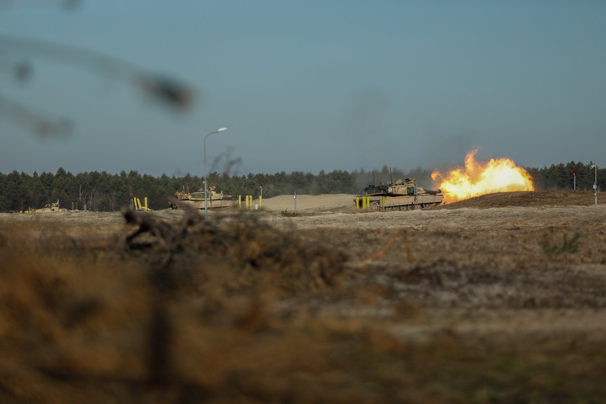 Soldiers assigned to 1st Bn, 35th AR, 2nd Armored Brigade Combat Team, 1st Armored Division, supporting Task Force Marne, conducted a joint combined arms live fire exercise in Nowa Deba, Poland. #StrongerTogether #VictoryCorps #EUCOM #RockoftheMarne