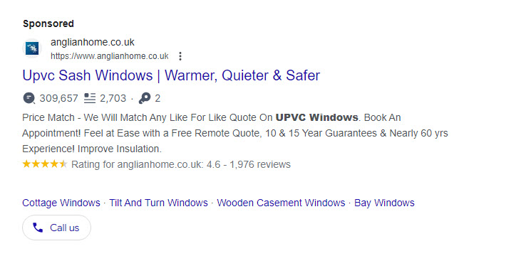 GrowLocalBizUK's tweet photo. If you run ads for double glazing, you should be concerned about this. Anglian is running ads for the same keywords and using both the Anglian and Safestyle accounts. I intend to report this under the Unfair Advantage rule. See more in comments. #googleads https://t.co/6rKpMIqc3k