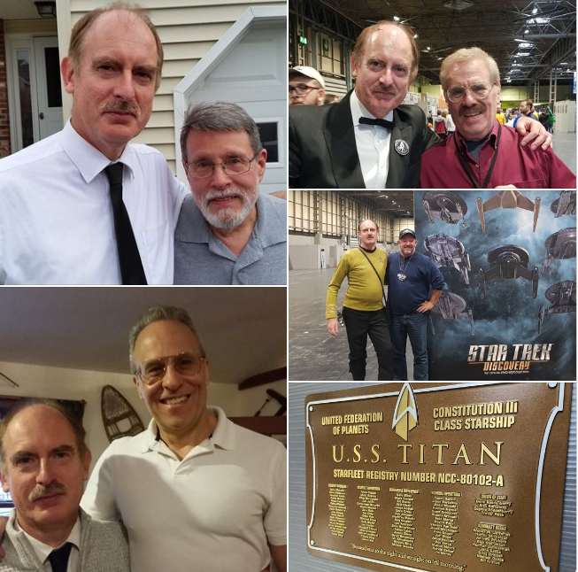 The giants behind some of the most iconic Starship designs. Clockwise, starting top left,  Andrew Probert (Enterprise A, C & D). Rick Sternbach (USS Voyager and much else from that series), John Eaves (Enterprise E),  and Doug Drexler (NX01 )... 😊