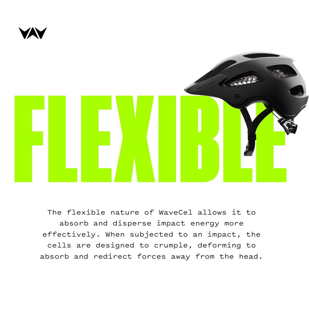 WaveCel technology is recognized for its flexible cellular structure. The collapsible cellular material is engineered to flex, crumple, and glide upon impact. The  flexibility can handle impact forces effectively, mitigate rotational forces, and enhance overall comfort and fit.