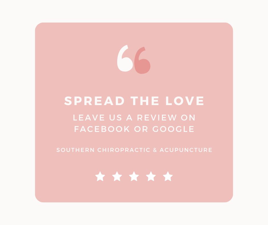 Southern_Chiro's tweet photo. Spread the L O V E. 
Leave us a review on Facebook or Google! We love to hear about your experiences in our offices! 

#southernchiroacu #spreadthelove #leaveareview #fivestar #chiropractic #acupuncture #patientexperience https://t.co/727aSX2nyz