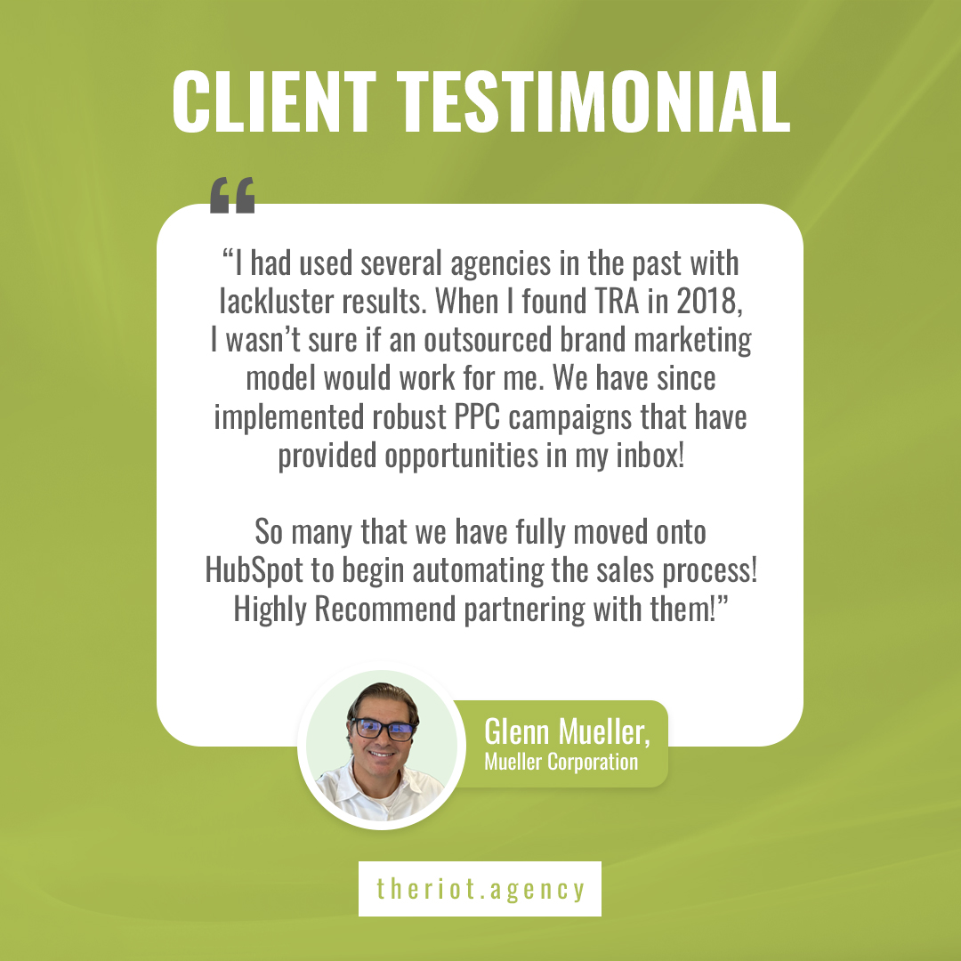TheRiotAgency's tweet image. 🌟 Transforming Doubt into Success 🚀 

Glenn Mueller of Mueller Corporation shares his journey from skepticism to triumph with TheRiot Agency. 

Experience the change with us! 

#ClientSuccess #PPCExcellence #HubSpot #TheRiotAgency