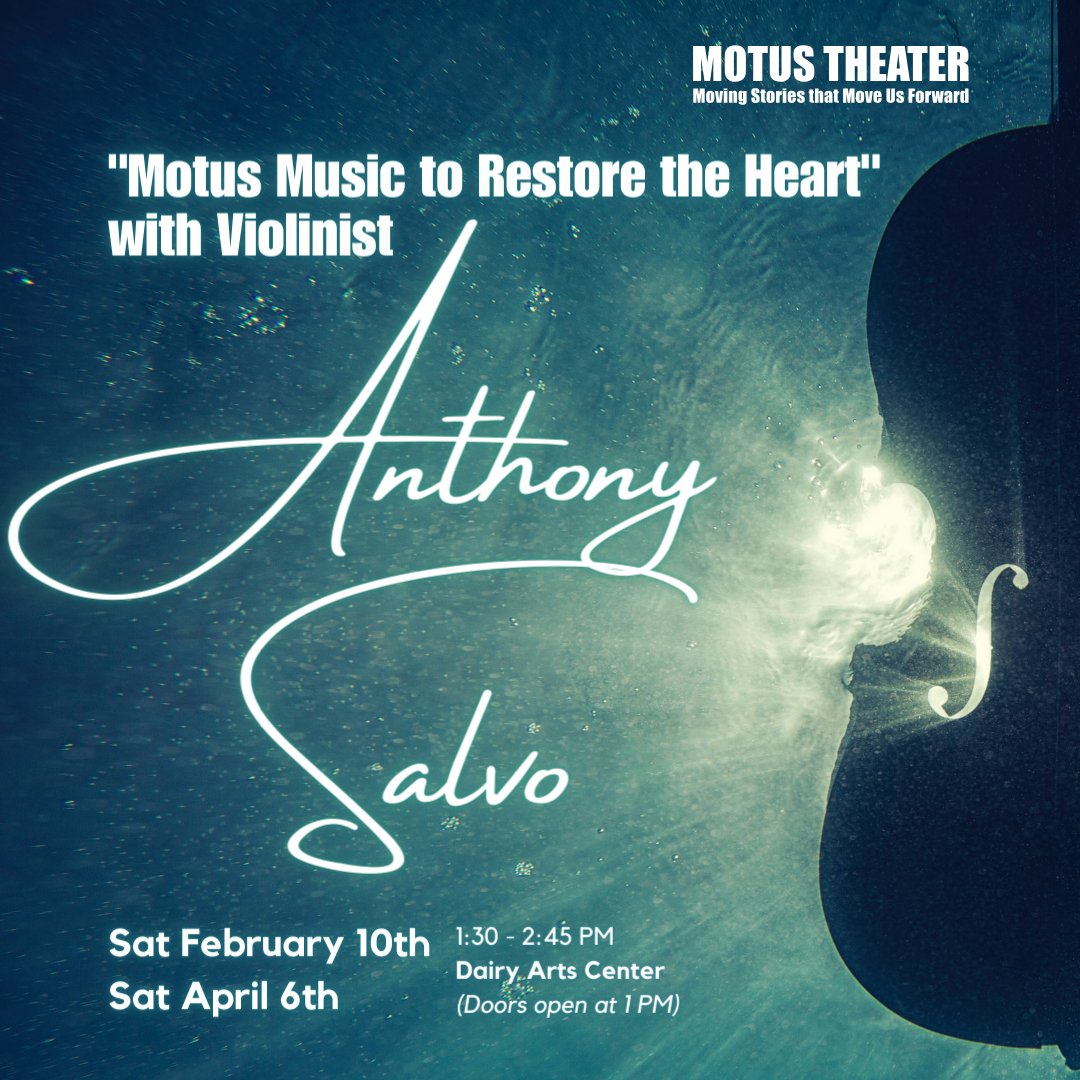 MotusTheater's tweet photo. Experience tranquility in a whole new way with violinist Anthony Salvo at the @DairyArts Center with Motus Theater this Saturday. An afternoon of relaxation &amp; reflection awaits! 1st 30 registrants can lie down. 🎼 

Book tickets here: https://t.co/mf6Zv6zbud #Boulder https://t.co/3YC7aBAlCL