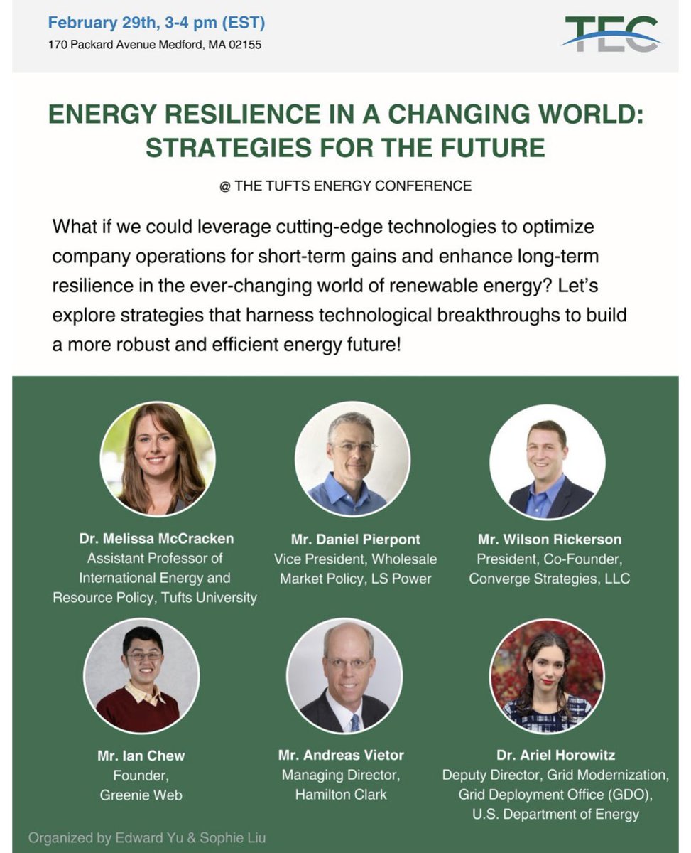 Unveiling our first panel for TEC’24, 'Energy Resilience in a Changing World: Strategies for the Future,” moderated by @intnlwaters (Prof Melissa McCracken!) Reserve your free ticket at the link in bio! @FletcherSchool @CIERP_Fletcher #EnergyTransition