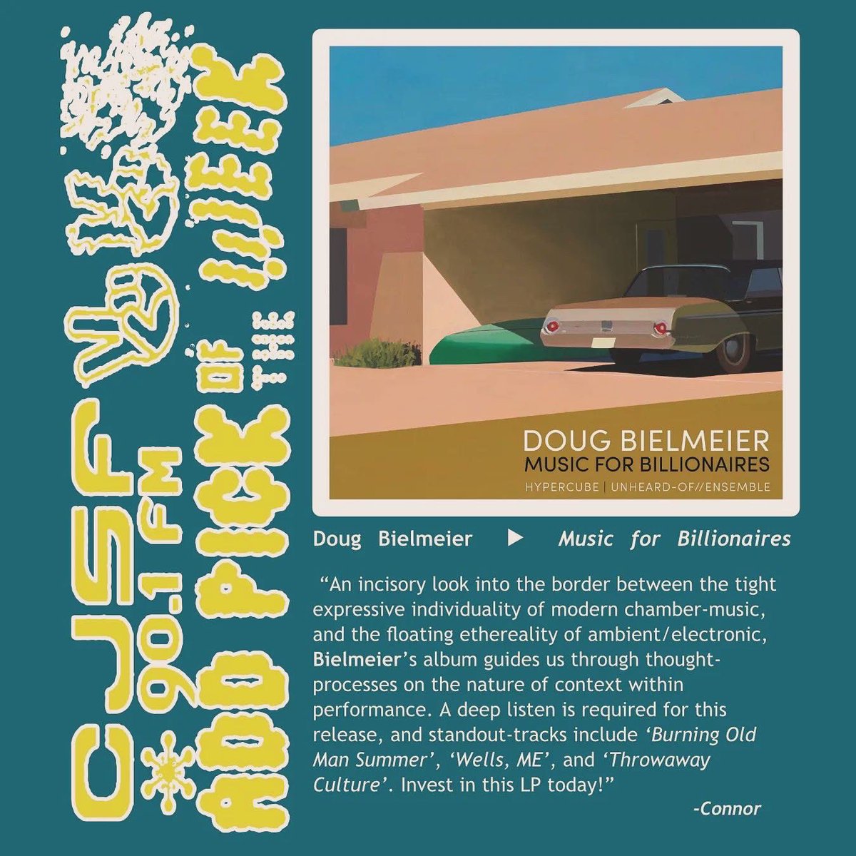 DougBielmeier's tweet image. Thanks to @CJSF for adding me on their #LatestListens  #CJSFPicks for the month of February @DougBielmeier’s #music4billionaires. 

Go Red Leafs!

#newalbum #newmusic #music #album #newmusicalert #experimentalmusic #electronicmusic #music #ambientmusic #ambient #experimental