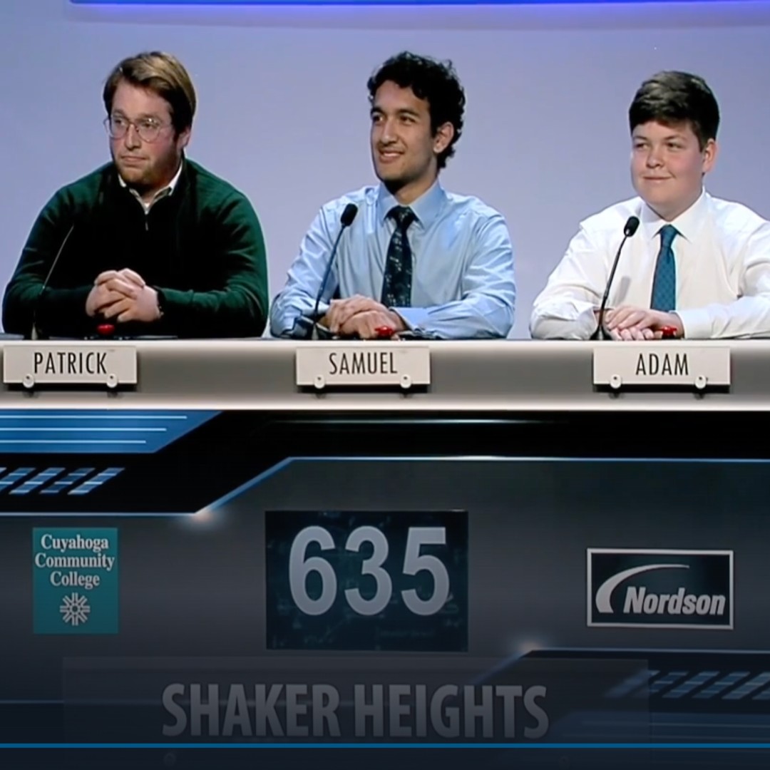 shakerschools's tweet photo. Congrats to Seniors Patrick Khayat, Samuel Srivastava, Adam Holbrook SHHS teacher and advisor Nathanael Hsu on Saturday's Academic Challenge victory! Their final score of 635 puts them in second place so far for the season. Congrats, Raiders!  #iamshaker #shakerrising https://t.co/YDHGOl2v2V