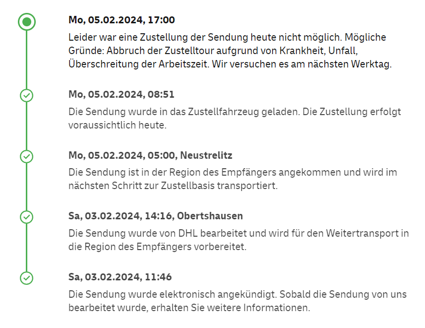FBeuster's tweet photo. @DHLPaket irgendwie ist die Tourenplanung nicht ganz ideal. Heute mittag sehe ich das Postauto im Wohngebiet auf der anderen Straßenseite, 15:48 kommt ne Mail "in 15 Minuten kommt das Paket", und nun ist der Arbeitstag zu Ende. Sicher berechtigt für den Fahrer, scheiße als Kunde. https://t.co/EuU9rUlqZy