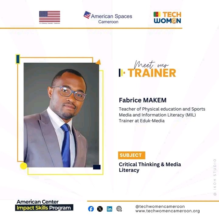 fabrice_makem's tweet photo. Am a trainer on the High Impact Skills Program. This programme aims to develop tomorrow's leaders.
I will use my skills and experience to empower young people to make a difference.
#MeetOurTrainers #Empowerment #HighImpactSkills #CareerTransformation #TechWomenCameroon https://t.co/9K7SFcXSp3