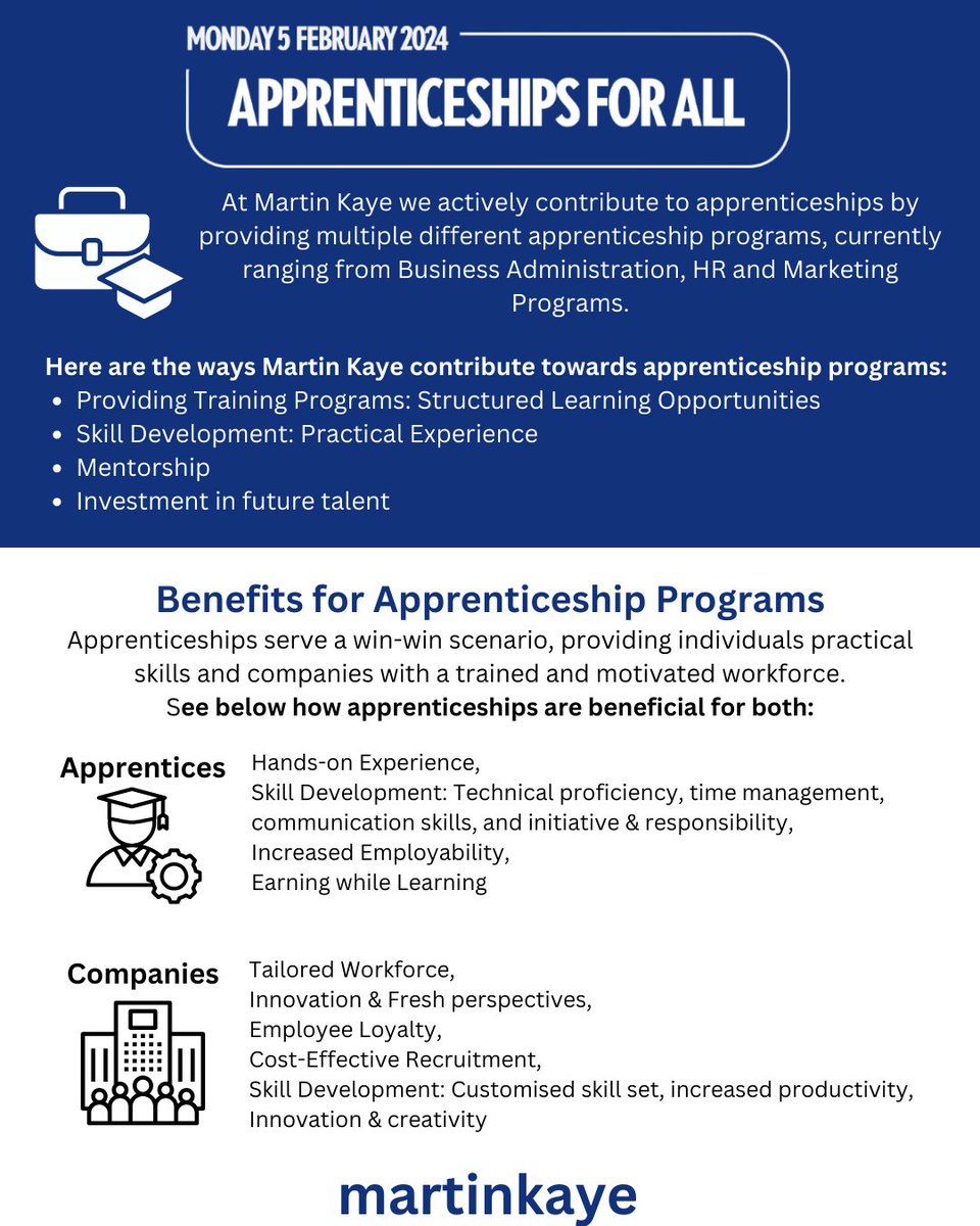 Today we kick off the celebration at Martin Kaye Solicitors for National Apprenticeship Week 2024! 🎊
 
Explore below to learn about our organisations commitment to apprenticeships and the benefit of apprenticeship programs.

#NAW2024 #apprenticeshipsuk #apprentices