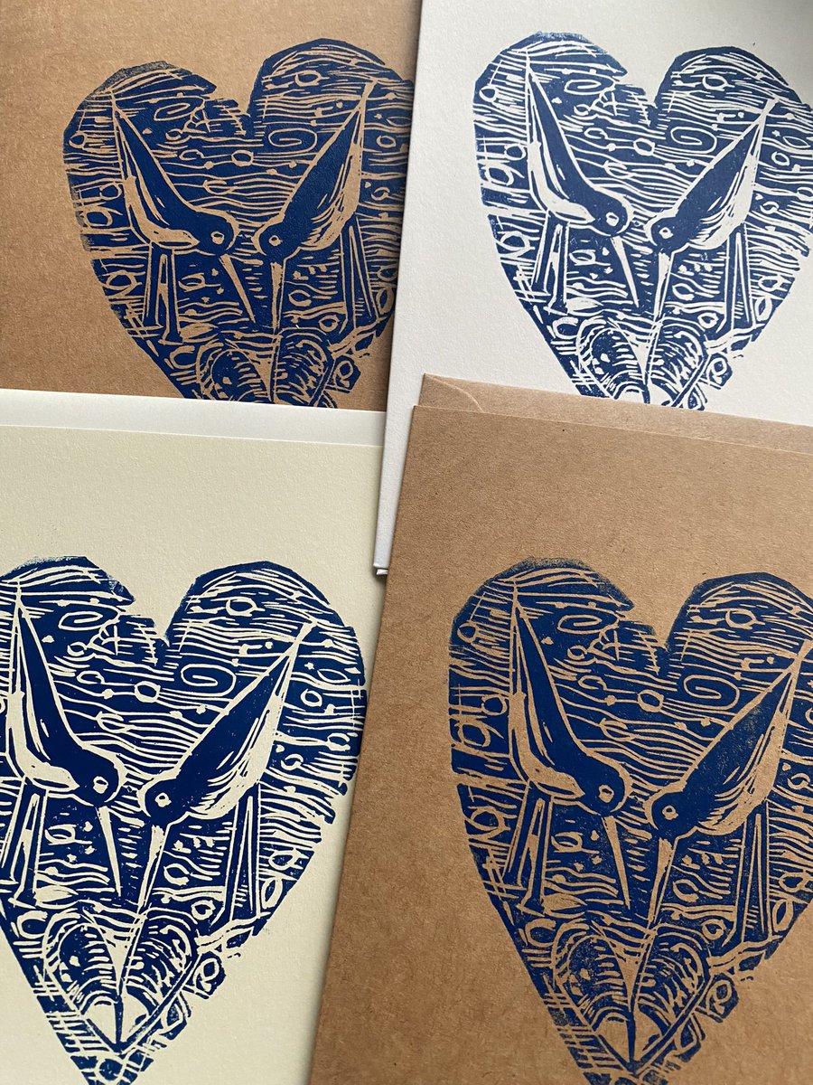 Linoprint Oyster catcher valentine cards We will be reopening 11/2/24 from 11am 💙 #leebay #handprinted #oystercatcher #linocut #linoprint #handmade #printmaking #supportsmallbusiness